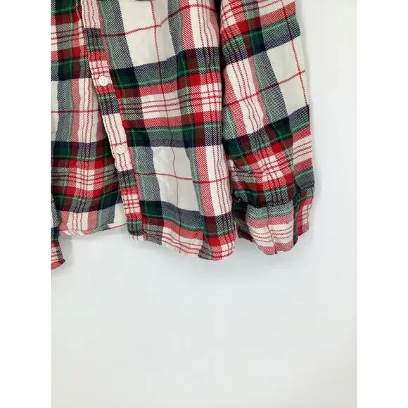Aerie Women's XL White Green Off Duty Plaid Flannel Pajama Shirt Lounge I31-1 - Picture 3 of 8